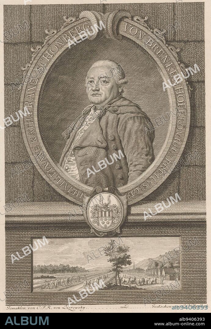 Portrait of Franz Balthasar Schönberg von Brenkenhoff, Carl Christian Glassbach, after Christian Friedrich Reinhold Lisiewski, 1761 - 1789, print maker: Carl Christian Glassbach, (mentioned on object), after: Christian Friedrich Reinhold Lisiewski, (mentioned on object), 1761 - 1789, paper, engraving, h 242 mm - w 171 mm.