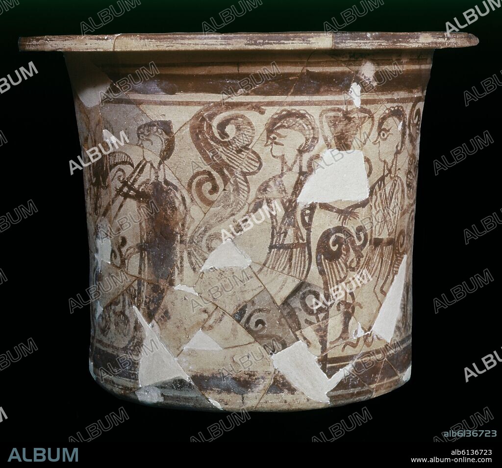 CERAMICA IBERICA - VASO DE LA DANZA - KALATHOS CON DECORACION PINTADA REPRESENTANDO UNA DANZA PROCEDENTE DE SAN MIGUEL DE LIRIA.
