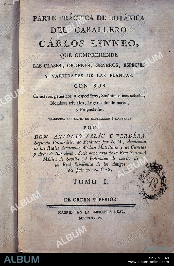 LINNEO CARLOS. LIBRO DE BOTANICA- 1784.