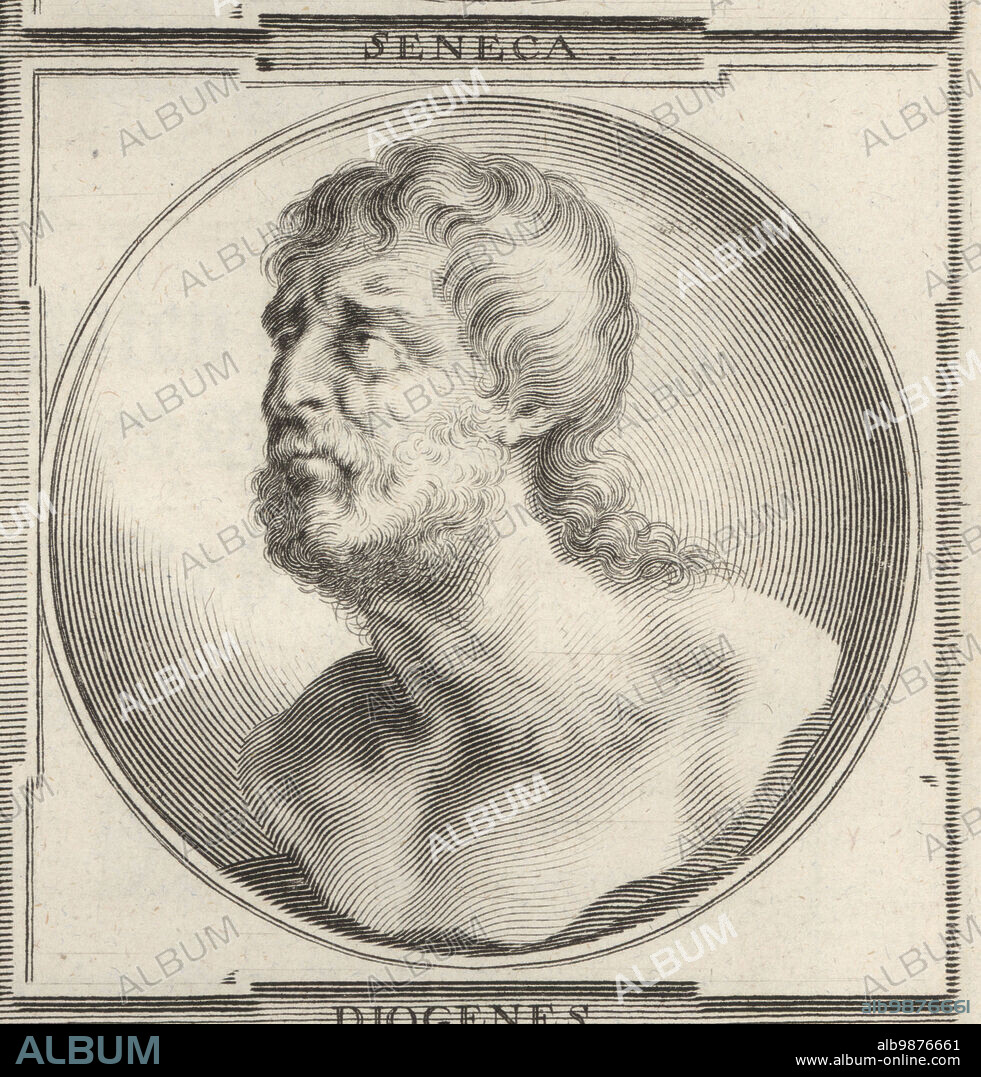 Lucius Annaeus Seneca the Younger, Stoic philosopher of Ancient Rome, , c.4 BC - 65 AD. Statesman, dramatist, and satirist of the post-Augustan age of Latin literature. Seneca. Copperplate engraving by Bartholomaus Kilian after an illustration by Joachim von Sandrart from his LAcademia Todesca, della Architectura, Scultura & Pittura, oder Teutsche Academie, der Edlen Bau- Bild- und Mahlerey-Kunste, German Academy of Architecture, Sculpture and Painting, Jacob von Sandrart, Nuremberg, 1675.