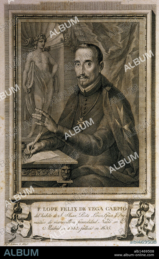 RAFAEL XIMENO Y PLANES (after). Felix  Lope de Vega y Carpio (1562-1635). Spanish playwright and poet, one of the key figures in the Spanish Golden Century Baroque literature.