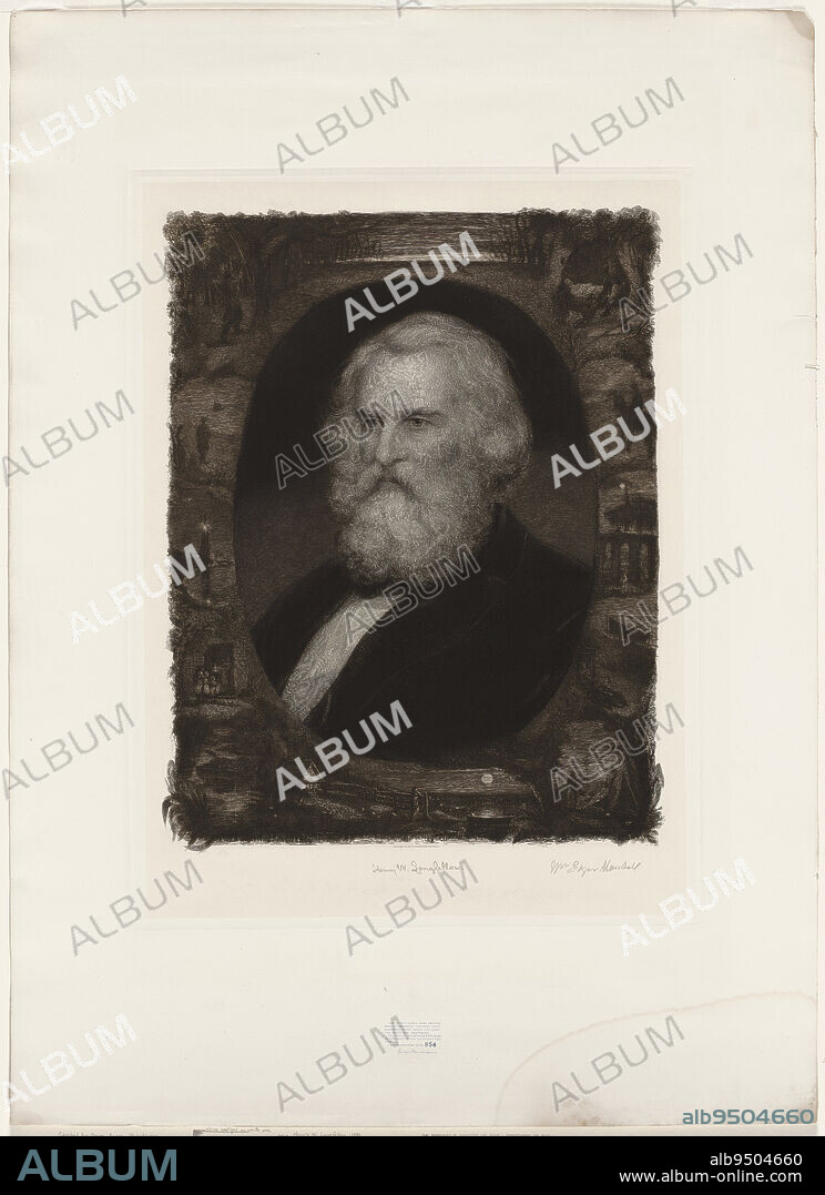 Henry W. Longfellow, 1881, William Edgar Marshall; Publisher: George Barrie, American, 1837-1906, 30 5/8 x 23 1/8 in. (77.79 x 58.74 cm) (plate)45 1/8 x 32 3/4 in. (114.62 x 83.19 cm) (sheet), Engraving, United States, 19th century.