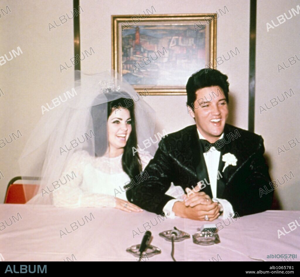 The American singer Elvis Presley at his wedding with Priscilla Presley in 1967.