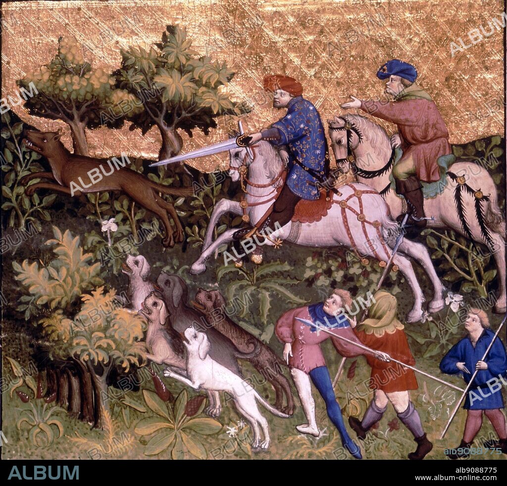 "Stag and Wolf Hunting" with Gaston Phebus 1387. History of Foxhunting by Roger Longrigg, page 33. Gaston III of Foix-Béarn, also Gaston Fébus or Gaston Phoebus (1331-1391) was the 11th count of Foix and viscount of Béarn (1343-1391). Jean Froissart recorded the splendour of the court of Orthez under Gaston Fébus in the latter half of the 14th century. Gaston recorded the three "special delights" of his life as "arms, love and hunting". He wrote an important treatise on hunting entitled Livre de la Chasse, 1387.
