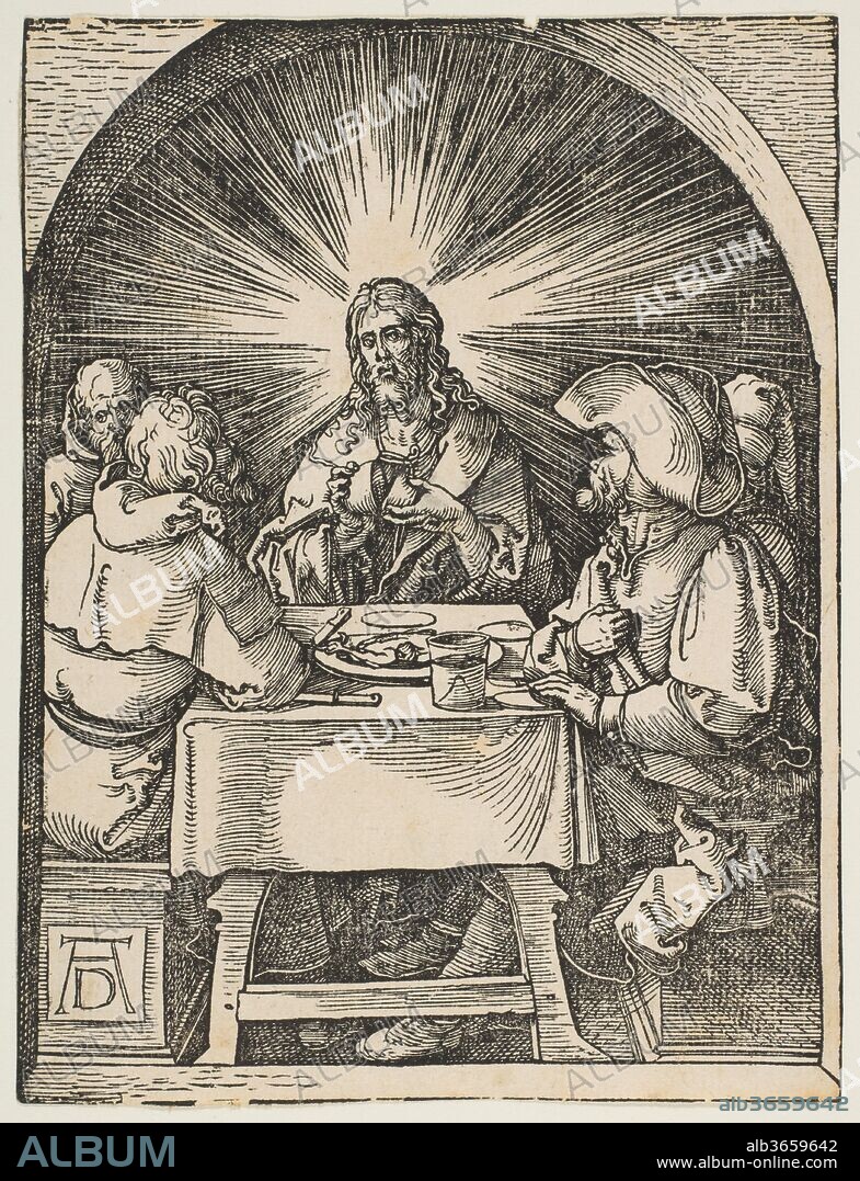 ALBERTO DURERO. Christ in Emmaus, from The Small Passion. Artist: Albrecht Dürer (German, Nuremberg 1471-1528 Nuremberg). Dimensions: sheet: 5 1/16 x 3 7/8 in. (12.9 x 9.8 cm). Date: ca. 1510.
