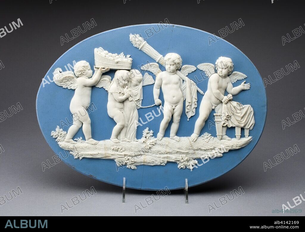 Plaque with Marriage of Cupid and Psyche. Wedgwood Manufactory; England, founded 1759. Date: 1787. Dimensions: 29.5 × 39.4 × 2.5 cm (11 5/8 × 15 1/2 × 1 in.). Stoneware (jasperware). Origin: Burslem.