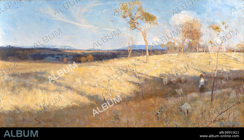 ARTHUR STREETON. Golden summer, Eaglemont. Date/Period: 1889. Painting. Oil on canvas. Height: 813 mm (32 in); Width: 1,526 mm (60.07 in).
