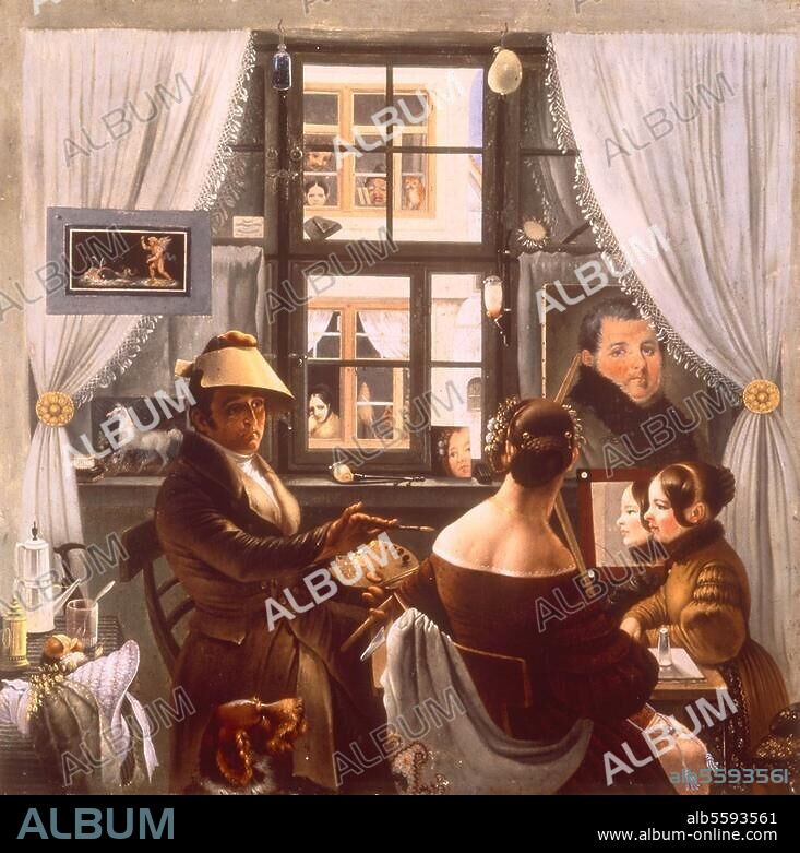 KARL GÖSER. Göser, Karl Friedrich; Genremaler. Biberach 1803 - ebd. 1858. "Selbstbildnis im Atelier", um 1835. Öl auf Leinwand, 46,4 × 46,8 cm. Biberach, Braith-Mali-Museum.