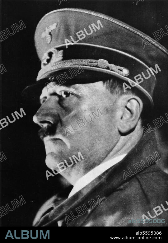 Hitler, Adolf Dictator (NSDAP). 1889-1945. Hitler on the balcony of Linz town hall, during the night of 12/13 March 1938. Photo.