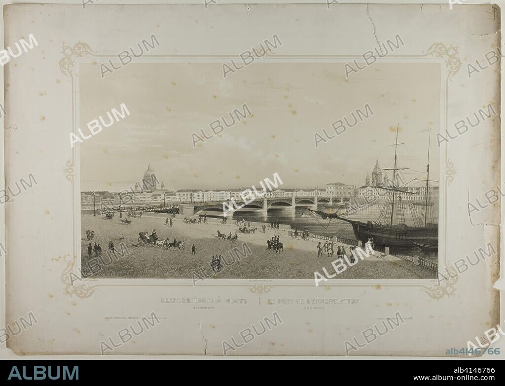Annunciation Bridge in St. Petersburg. C. Schultz (possibly German, active. c. 1820-1830); after Couradi. Date: 1815-1825. Dimensions: 276 × 458 mm (image); 447 × 628 mm (sheet). Lithograph in black with fawn tint stone on ivory wove paper. Origin: Germany.
