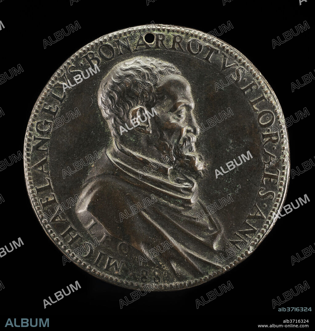 LEONE LEONI. Michelangelo Buonarroti, 1475-1564, Florentine Artist [obverse]. Dated: c. 1561. Dimensions: overall (diameter): 5.9 cm (2 5/16 in.)  gross weight: 52.42 gr (0.116 lb.)  axis: 2:00. Medium: bronze//Later casting.