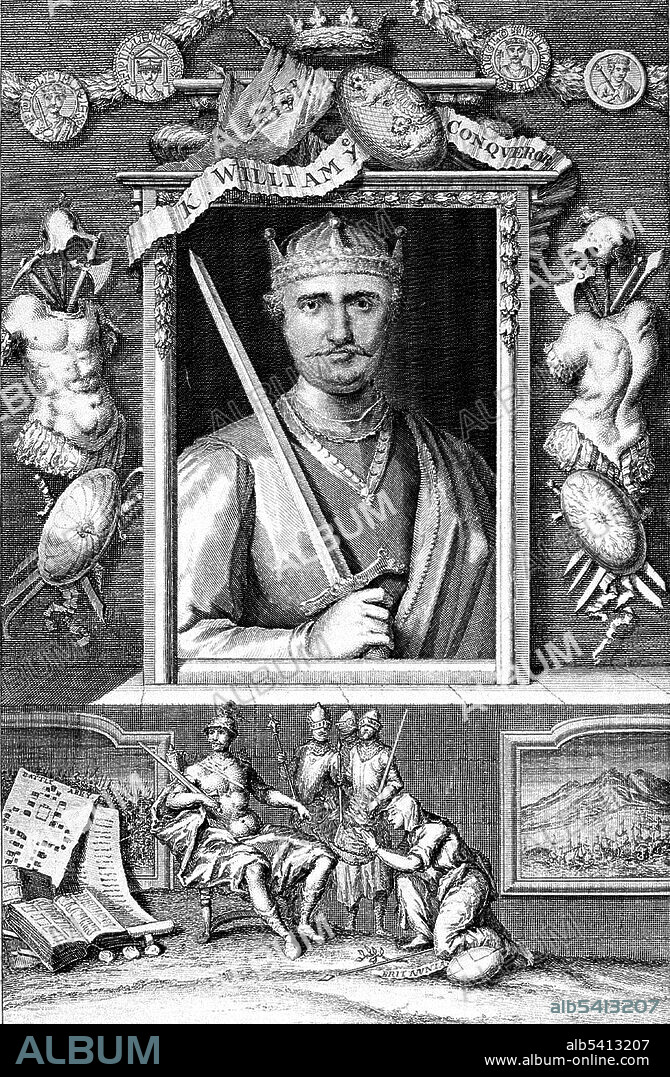 William I (1028 - September 9, 1087) was the first Norman King of England (1066-87). The descendant of Viking raiders, he launched the Norman conquest of England and was crowned king on Christmas Day 1066. Several unsuccessful rebellions followed, but by 1075 William's hold on England was mostly secure. His final years were marked by difficulties in his continental domains, troubles with his eldest son, and threatened invasions of England by the Danes. He died in 1087 while leading a campaign in northern France, and was buried in Caen. His lands were divided after his death: Normandy went to his eldest son, Robert, and his second surviving son, William, received England.