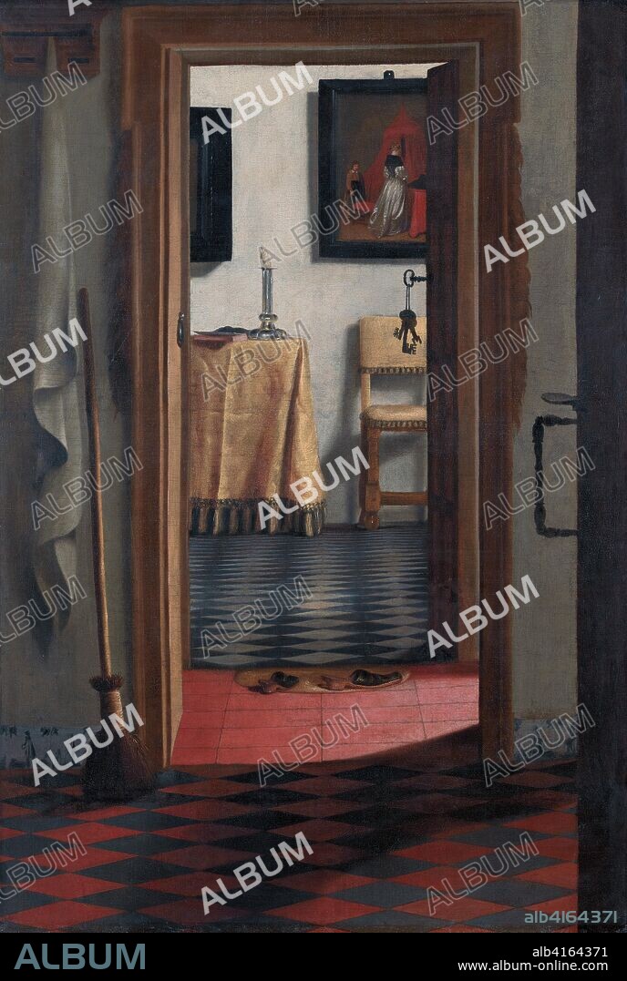SAMUEL VAN HOOGSTRATEN. The slippers. oil on canvas. From 1642 until 1678. 103 x 70 cm.