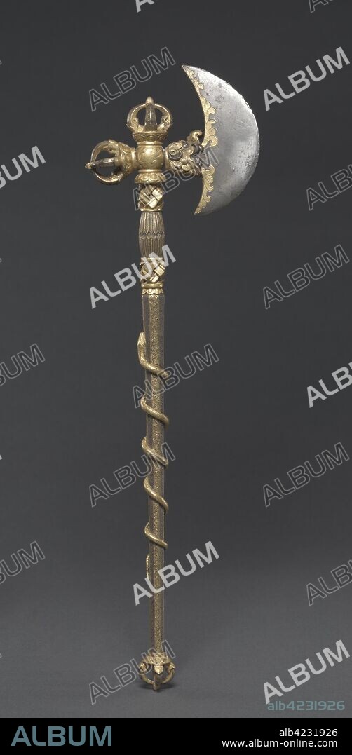 Ritual Axe, c. 1407-1410. Sino-Tibetan, Derge School, Yongle period (1403-1427). Iron alloy with gold and silver inlay; overall: 40.4 cm (15 7/8 in.).