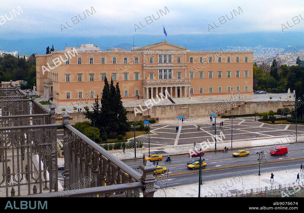 Parliament House (Old Royal Palace) the Hellenic Parliament building, Syntagma square, Athens, Greece. Built between 1836 - 1842. Designed by the German architect Friedrich von Gartner.