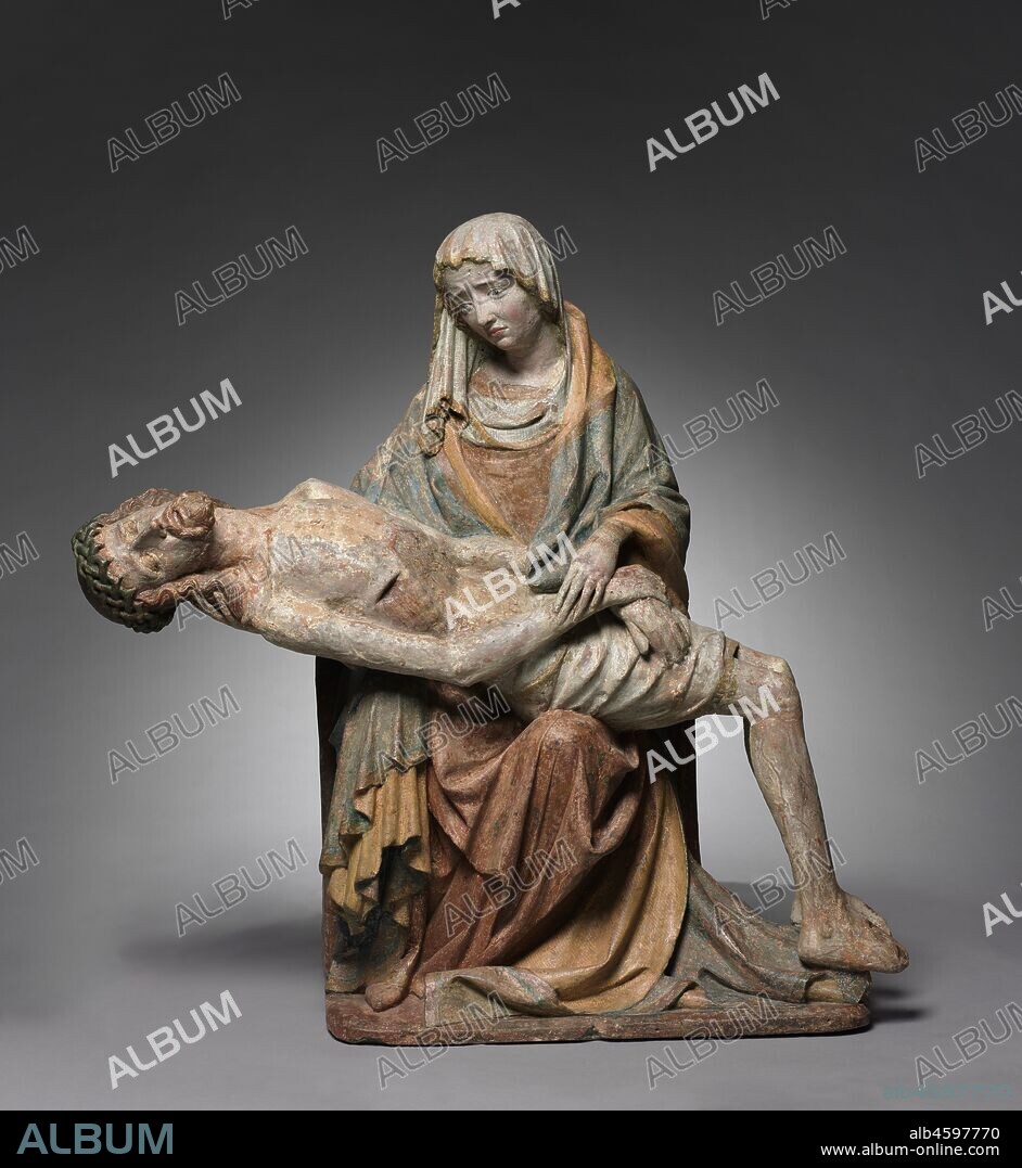 Vesperbild (Pietà), c. 1420. The word vesperbild is the German word for pietà, the image of the Virgin Mary cradling her dead son on her lap. The theme has no literary source; it originated in Germany during the early 1300s and was more widespread in central Europe than in Italy. These devotional sculptures were used within the interior of a church, in small side chapels dedicated to the Virgin. As in this example, they often convey her grief in a sensitive way. For those who prayed before them, vesperbilds were poignant reminders of the Passion of Christ and the suffering of the Virgin.