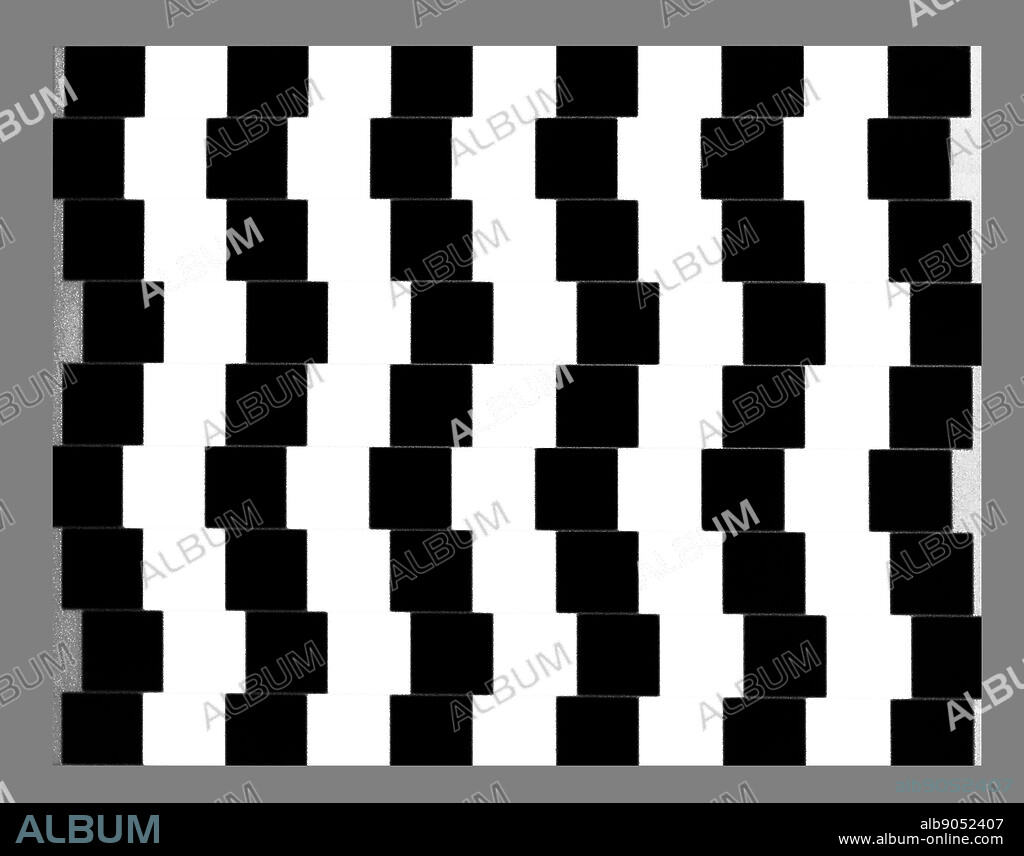 The café wall illusion is an optical illusion, first described by Doctor Richard Gregory. He observed this curious effect in the tiles of the wall of a café at the bottom of St Michaels Hill, Bristol. This optical illusion makes the parallel straight horizontal lines appear to be bent. To construct the illusion, alternating light and dark bricks are laid in staggered rows. It is essential for the illusion that each brick is surrounded by a layer of mortar.