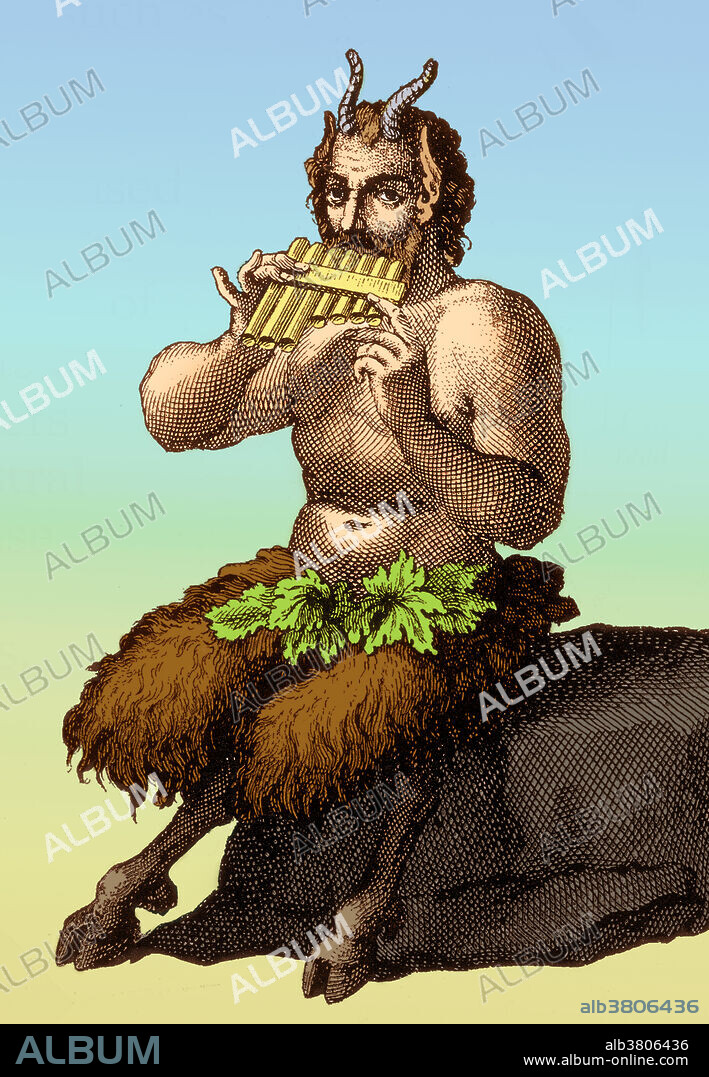 In Greek religion and mythology, Pan is the god of the wild, shepherds and flocks, nature of mountain wilds, hunting and rustic music, and companion of the nymphs. He has the hindquarters, legs, and horns of a goat, in the same manner as a faun or satyr. With his homeland in rustic Arcadia, he is recognized as the god of fields, groves, and wooded glens; because of this, Pan is connected to fertility and the season of spring. He is an excellent musician and plays the pipes. He is merry and playful frequently seen dancing with woodland nymphs. He is at home in any wild place but, is favorite is Arcady, where he was born. He is always in pursuit of one of the nymphs but, always rejected because he is ugly. In Roman religion and myth, Pan's counterpart was Faunus.