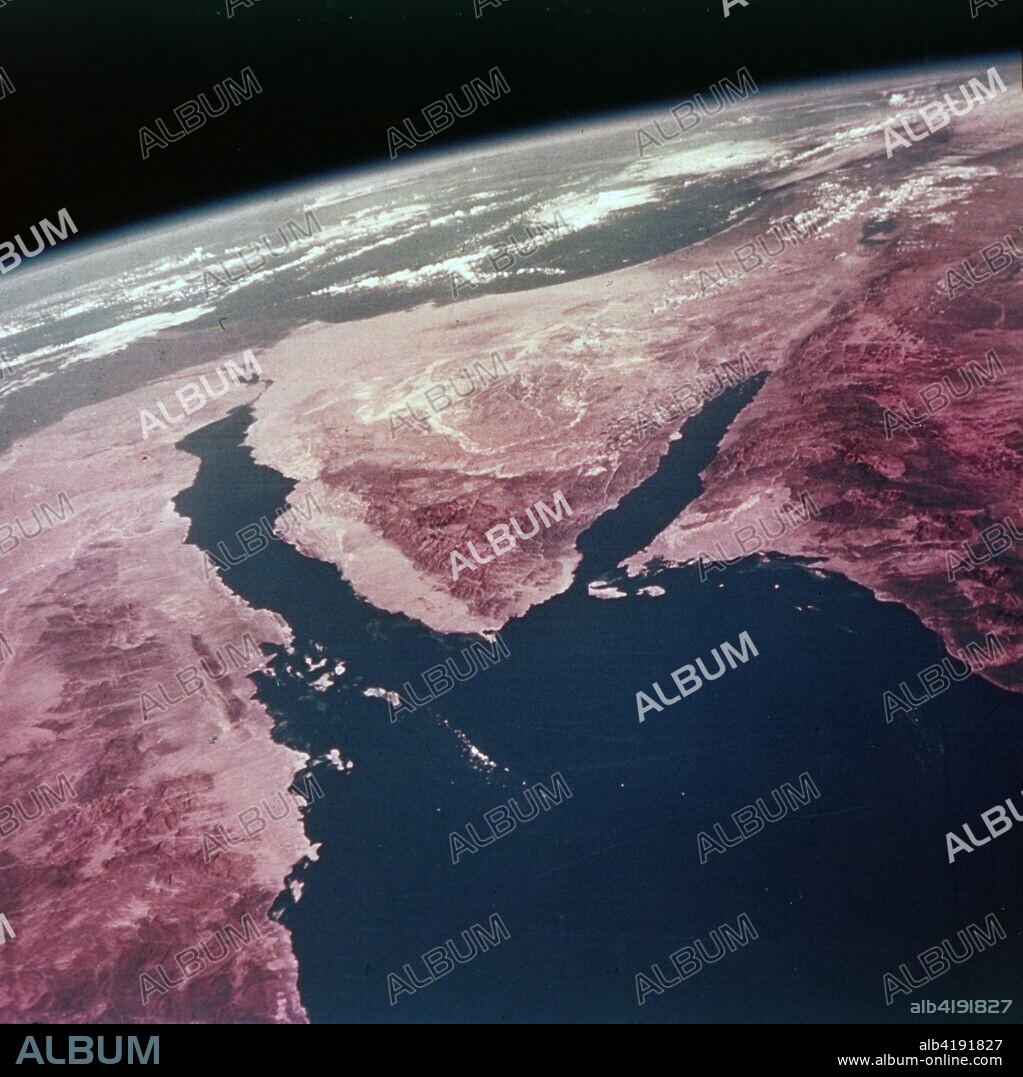Earth from space - the Sinai Peninsula, Egypt, c1980s. Showing the Gulf of Suez, the Red Sea and the Gulf of Aqaba.