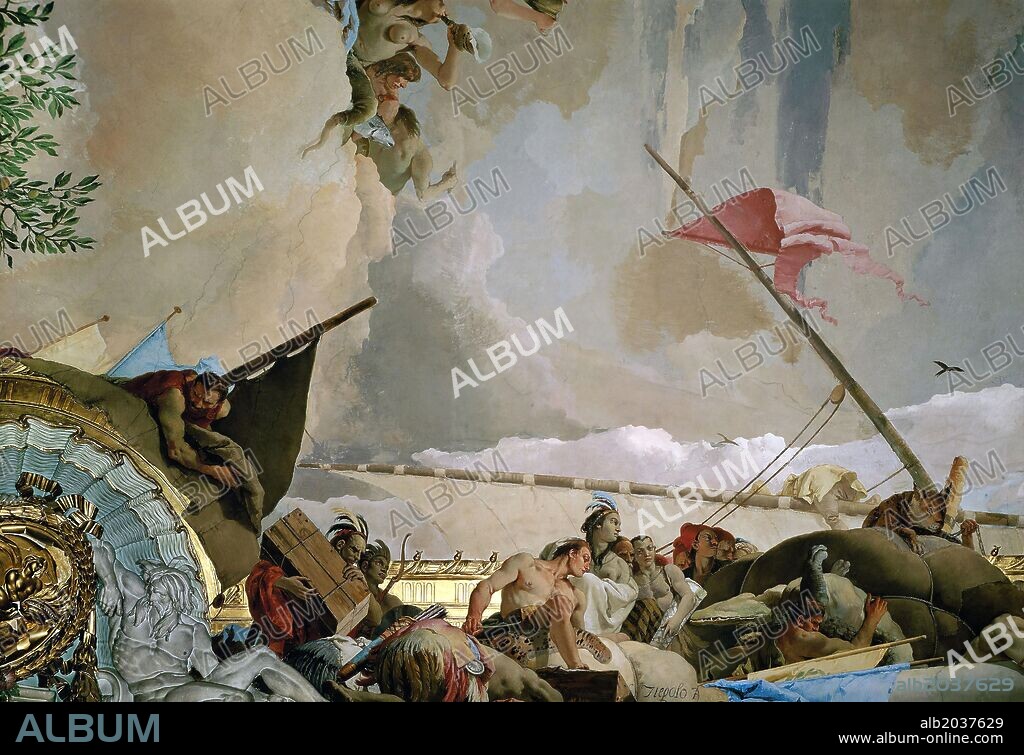 GIAMBATTISTA TIEPOLO. Giovanni Battista Tiepolo / 'Detalle de los frescos del Salón del Trono: Gloria de España. Alegoría de América', 1762-1766, Fresco.