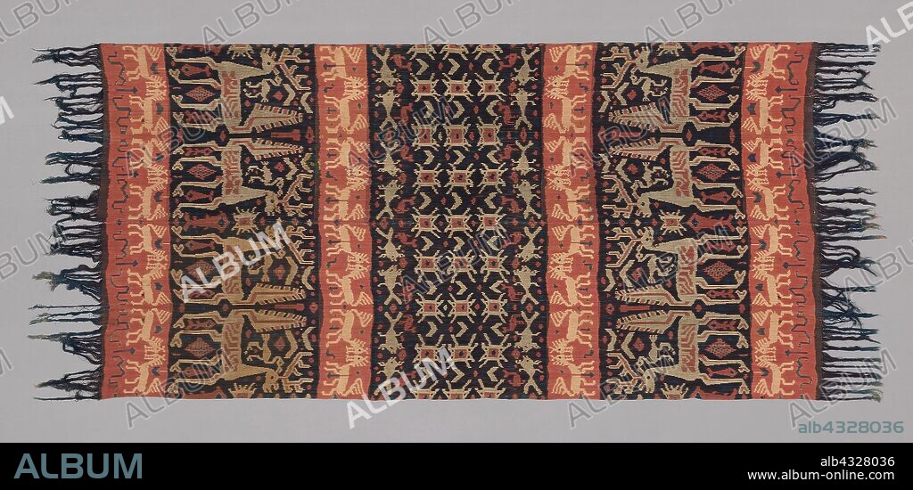 Man’s Hinggi Cloth (Warp-Ikat Mantle), 19th century, Indonesia, Sumba, East Sumba, Indonesia, Cotton, plain weave, warp-dyed (ikat), fringe on two sides, 283.2 x 118.8 cm (111 1/2 x 46 3/4 in.).