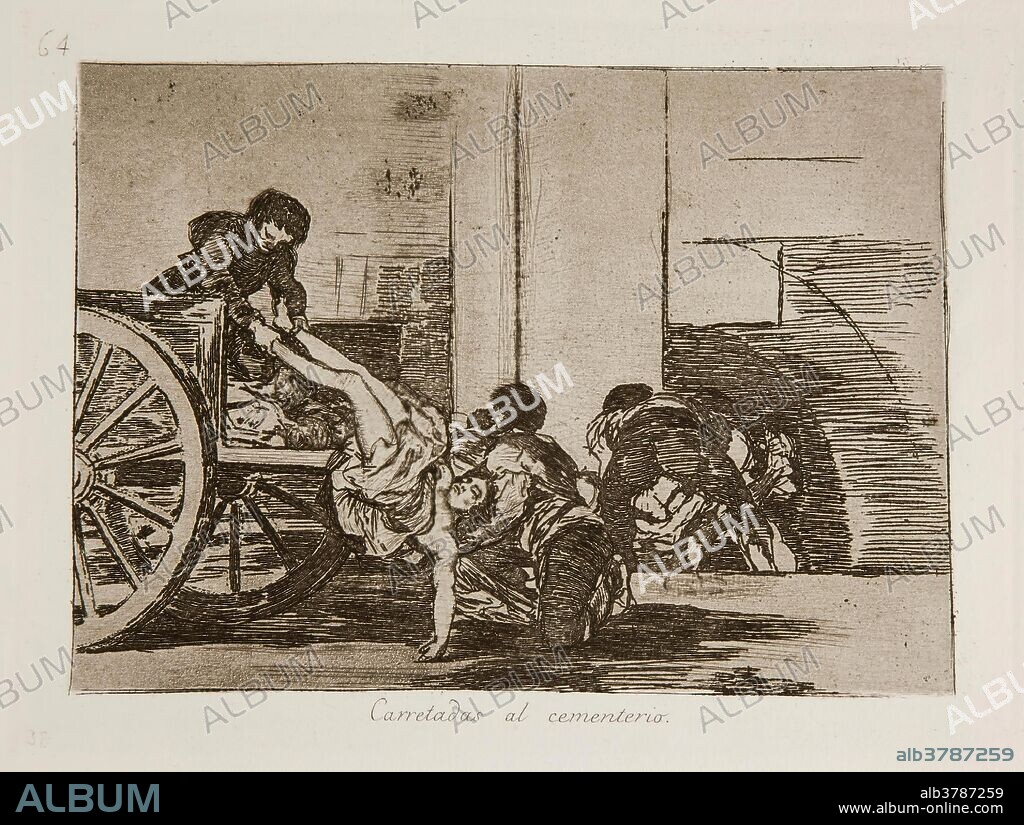 Francisco de Goya y Lucientes / 'Carretadas al cementerio'. 1812 - 1814. Aguafuerte, Aguatinta, Bruñidor, Buril sobre papel avitelado, ahuesado, 156 x 209 mm.