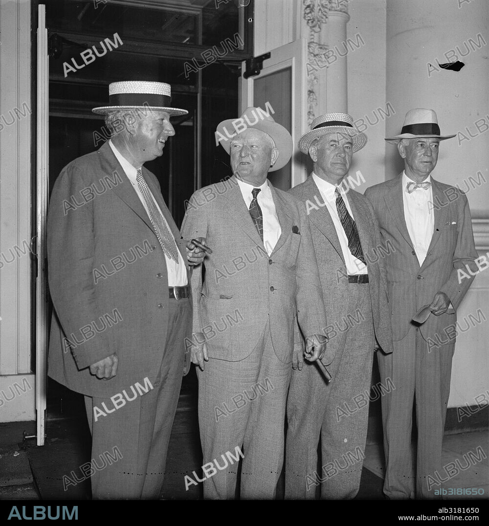 Four leading politicians from the Democratic Party were invited today to a conference given by President Roosevelt. Although denials were made it was believed that the conference was to be made in connection with the appointment of the new Majority Leader of the Senate, a post left vacant by the death of Senator Joe Robinson of Arkansas. Among four, there were the only two apposing candidates, namely Sen. Pat Harrison of Mississippi and Sen. Alben W. Barkley, and Key Pittman.