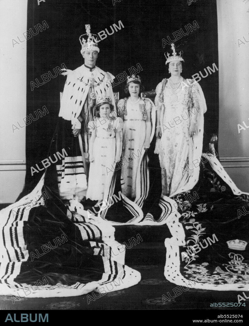 The Royal family, at the Coronation, 12 May, 1937. The King, Queen Elizabeth, Princess Elizabeth and Princess Margaret (then known as Princess Margaret Rose). November 15, 1951. (Photo by Reuterphoto).