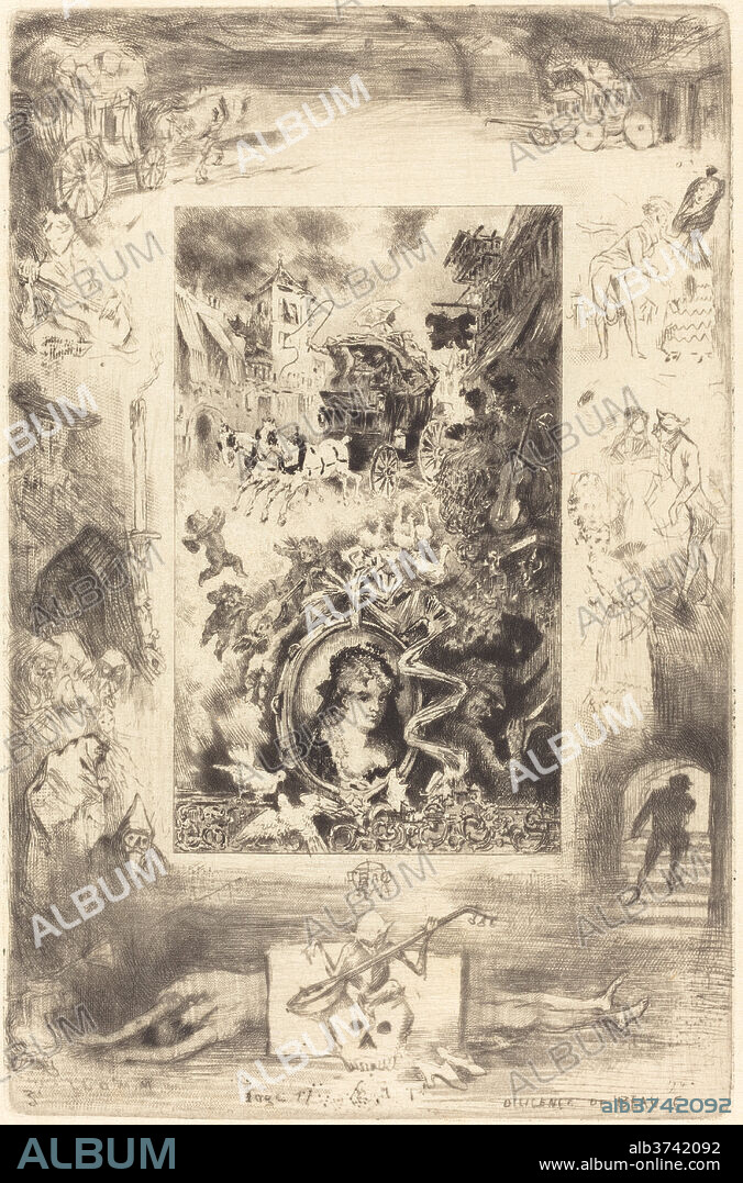 FéLIX-HILAIRE BUHOT. La Diligence de Beaucaire (The Diligence of Beaucaire). Dated: c. 1885. Dimensions: plate: 17.4 x 11.3 cm (6 7/8 x 4 7/16 in.)  sheet: 30.1 x 20.9 cm (11 7/8 x 8 1/4 in.). Medium: etching, drypoint, roulette, and aquatint in black on Japanese paper.