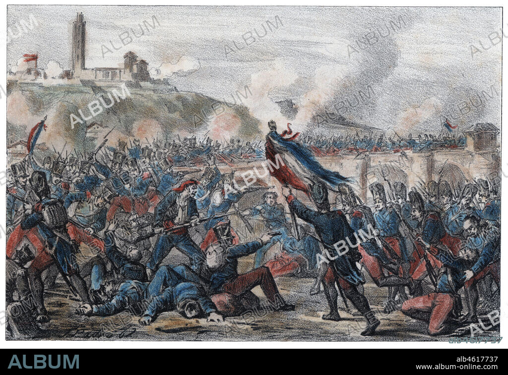 TOMáS PADRó PEDRET. Guerra de la Independencia (1808-1814). Catalunya. Defensa de Lleida y entrada de los franceses en la ciudad en mayo de 1810. Grabado de 1862.