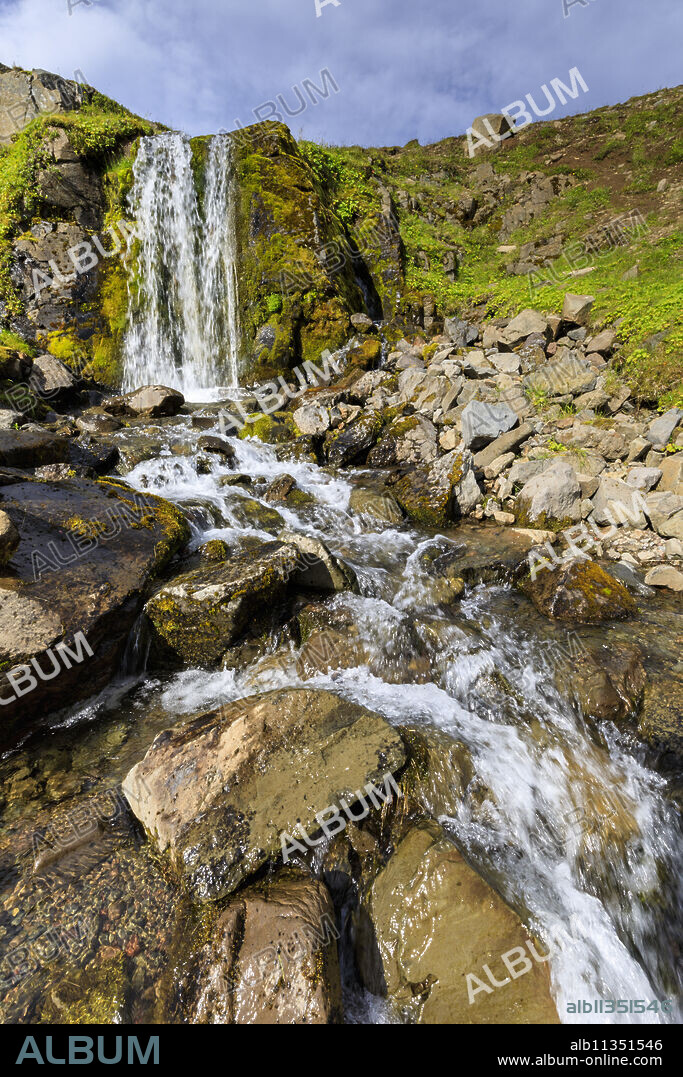 Waterfall in Hvanneyrarskal, Iceland, Europe.