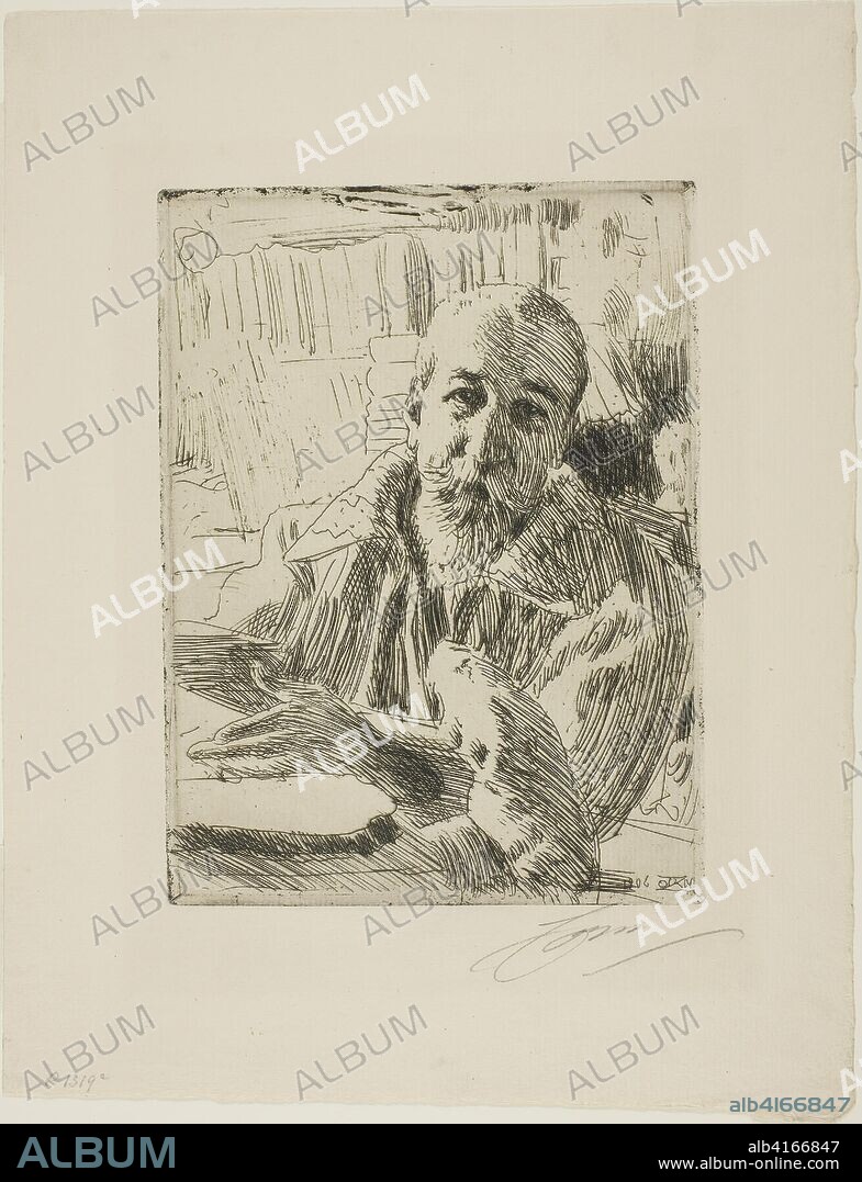 Anatole France. Anders Zorn; Swedish, 1860-1920. Date: 1906. Dimensions: 214 x 160 mm (image/plate); 328 x 253 mm (sheet). Etching on ivory laid paper. Origin: Sweden.