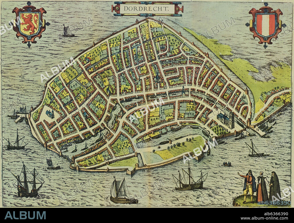 GEORG BRAUN 1541-1622 / FRANS HOGENBERG. CIVITATES ORBIS TERRARUM - DORDRECHT (HOLANDA) - GRABADO - 1581.