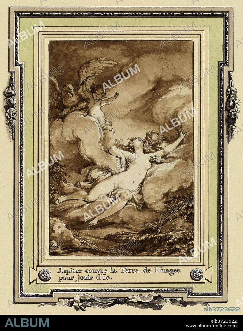 CHARLES MONNET. Jupiter couvre la Terre de Nuages pour jouir d'Io. Dated: published 1767/1771. Medium: pen and black ink and brush and brown ink with brown wash over graphite.