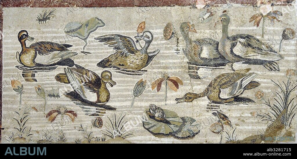 Roman mosaic. Nilotic landscape. Pompeii, House of the Faun (VI, 12, 2). 2nd century BC. National Archaeological Museum, Naples. Italy.