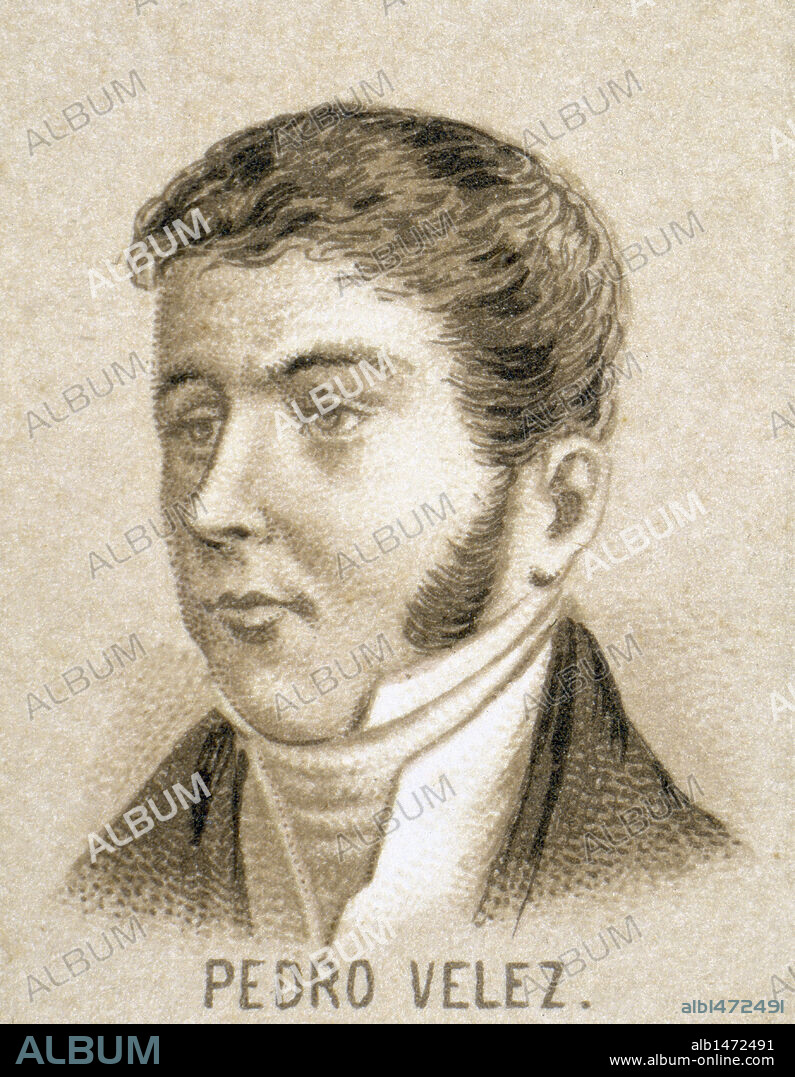 VELEZ, Pedro (1787-1848). Político, abogado y doctor en leyes mexicano. Se desempeñó brevemente como Presidente de México en 1829. Grabado coloreado.