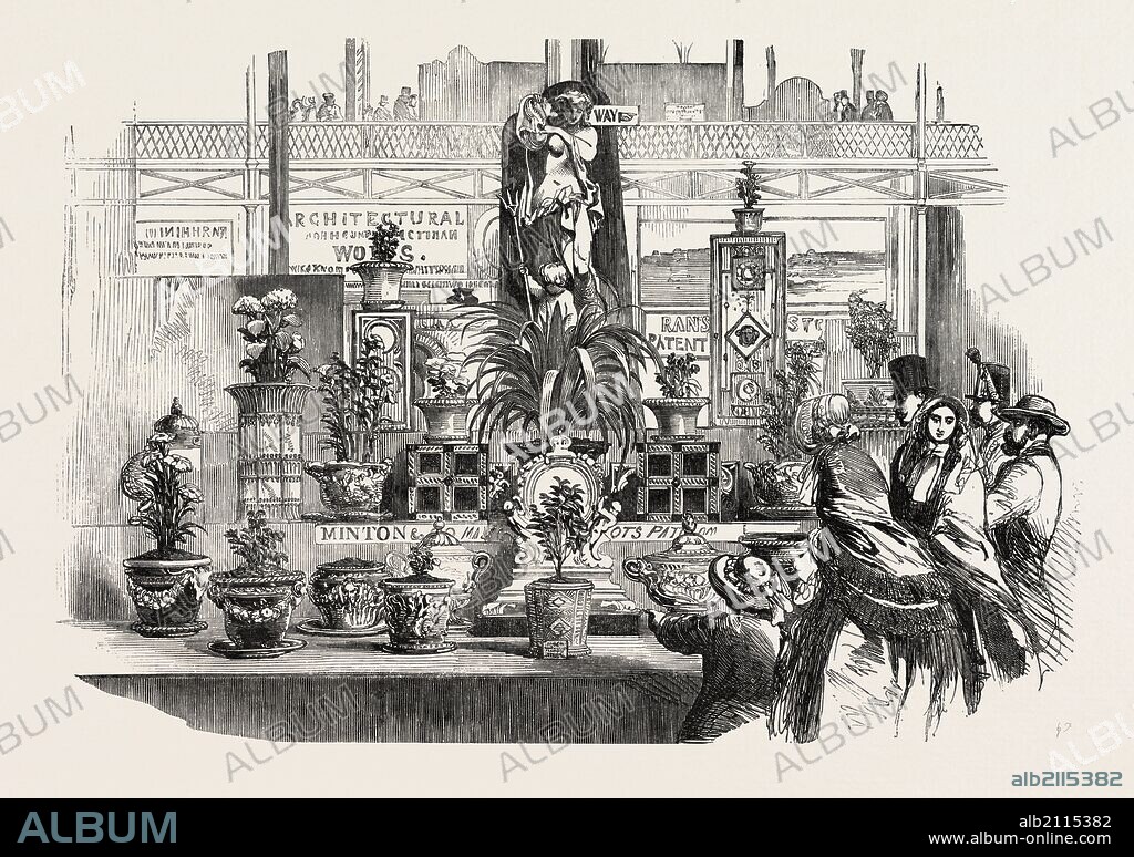 THE GREAT EXHIBITION, CRYSTAL PALACE, HYDE PARK, LONDON, UK: POTTERY, BY MESSRS. MINTON, 1851 engraving.