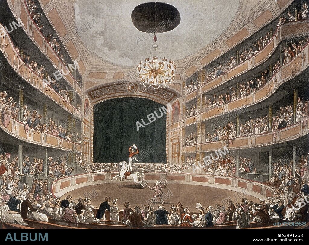 Astley's Royal Amphitheatre, Lambeth, London, before 1895. Philip Astley opened the Astley's Amphitheatre in 1777. The amphitheatre mixed circus with theatre, having a circus ring attached to a stage and featuring circus tricks which horses. The amphitheatre was renowned for its historical military and equestrian dramas until its destruction in 1895.