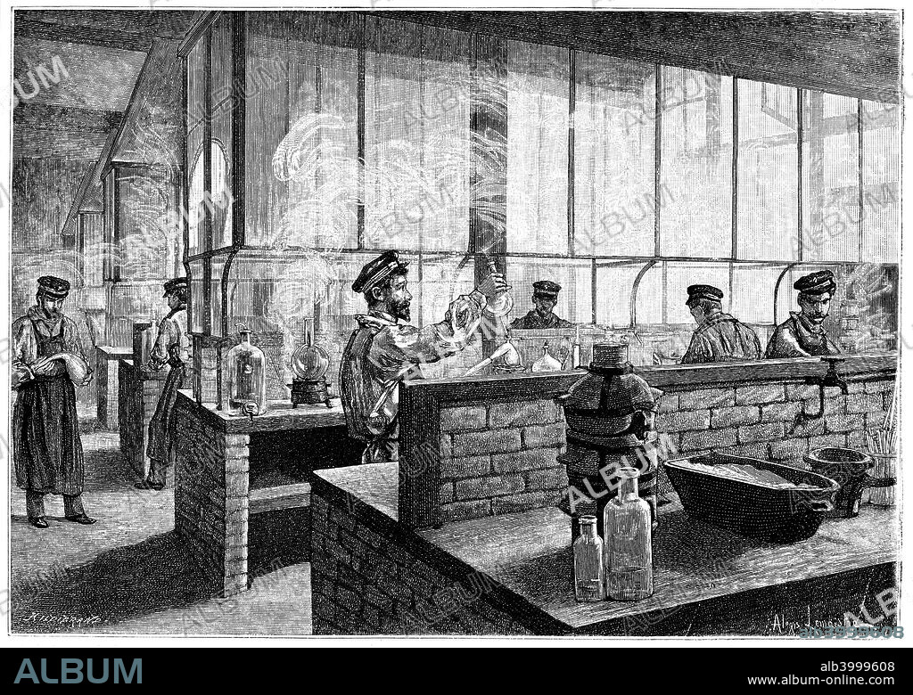 L'Ecole Centrale des Arts et Manufactures, Paris, 1887. First year students doing practical work in the laboratory.