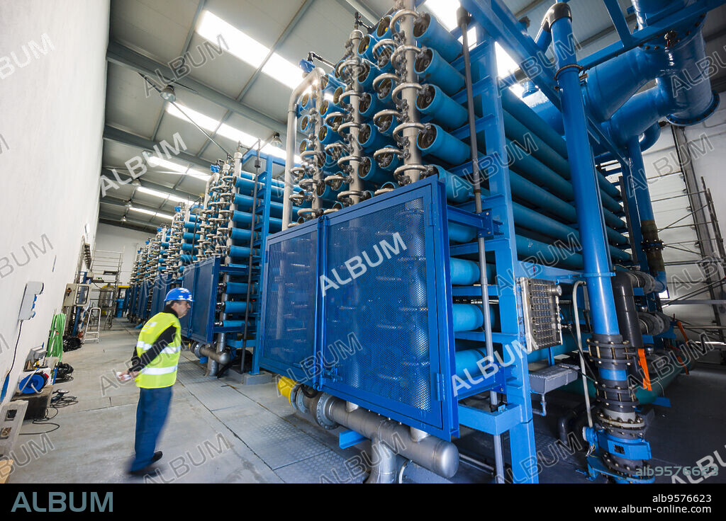 Osmosis racks, Son Tugores desalination plant, drinking water treatment plant, Palma, Mallorca, Balearic Islands, Spain, Europe.