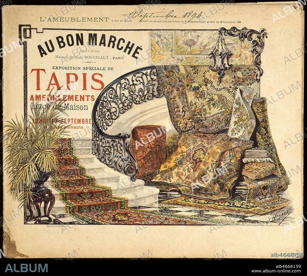 'Tapis, ameublement, articles de maison' : couverture de catalogue Au Bon Marche de 1896 (19e, 19eme, XIXe s.) Credit : Collection Saltho/KHARBINE-TAPABOR.