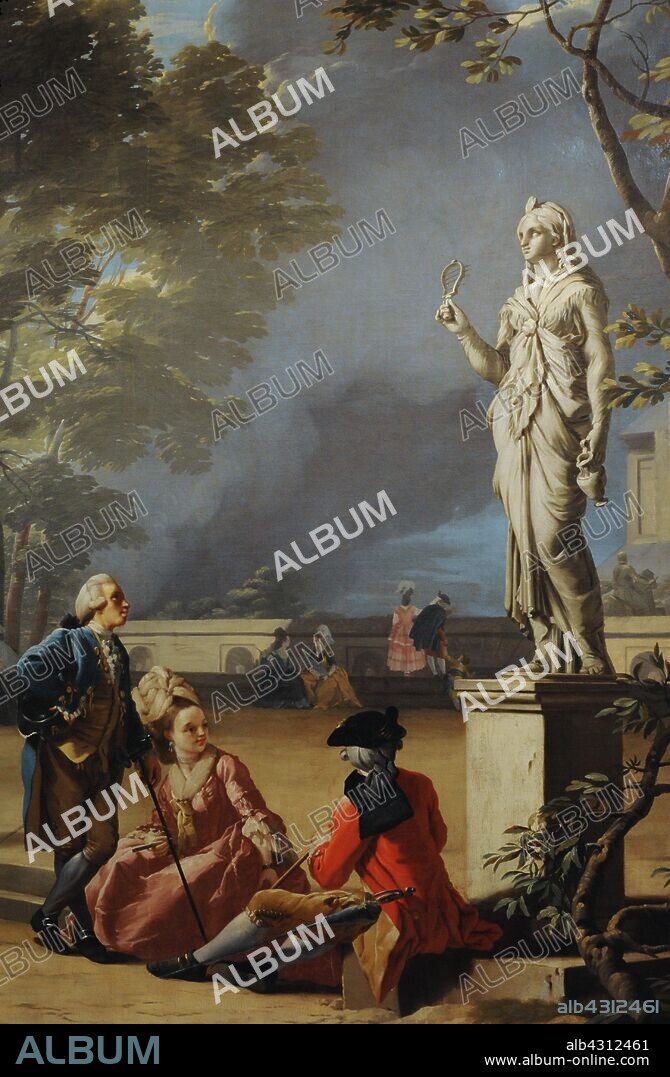 José del Castillo (1737-1793). Pintor español. El jardín del Retiro hacia las tapias del caballo de bronce, 1779. Detalle. Museo de Historia. Madrid. España. (En depósito, cedido por el Museo Nacional del Prado, Madrid) .