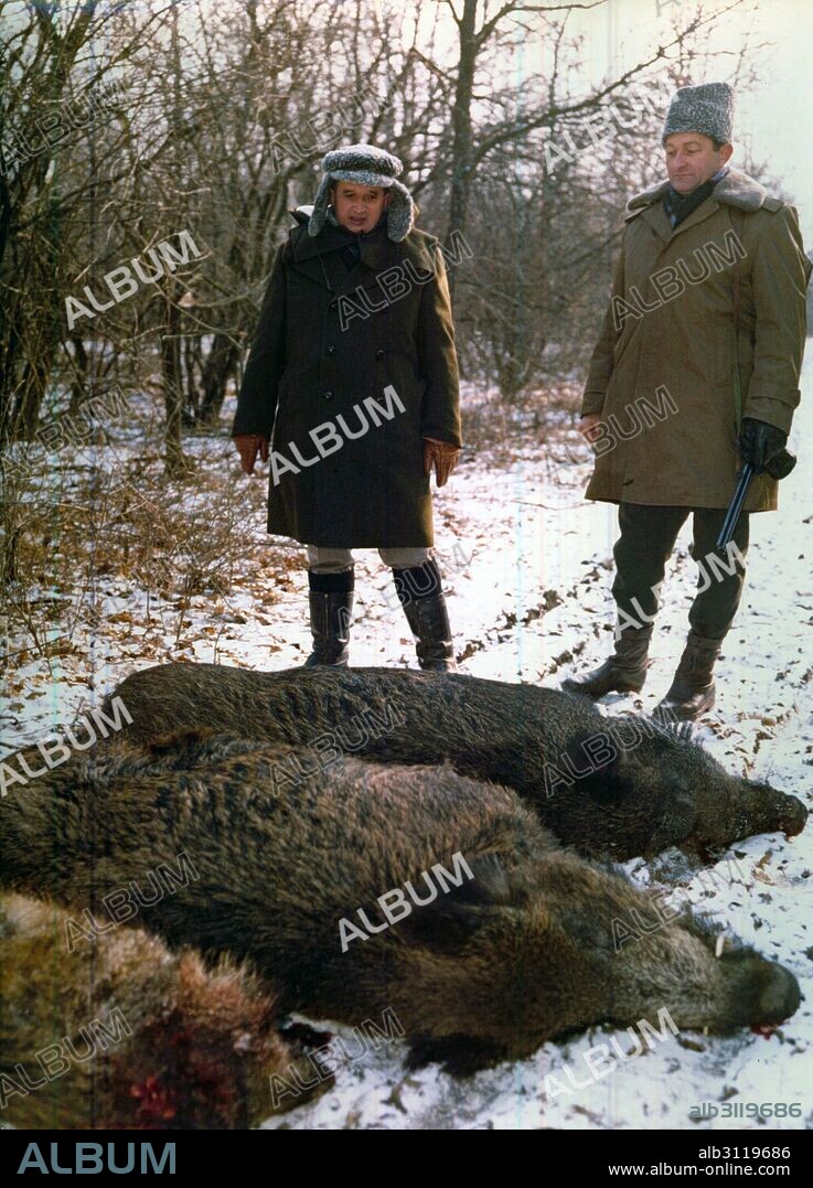 Romanian communist leader, Nicolae Ceausescu, on a hunting trip in 1976.