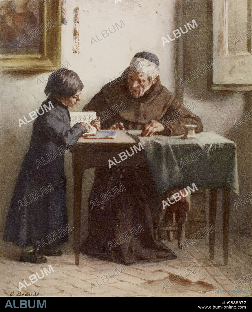 OTTO BRANDT. Monk Instructing a Boy Dressed in a Cassock, c1865.
