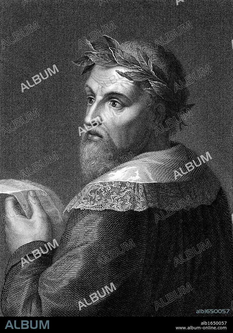 Ludovico Ariosto (1474-1533) Italian poet; author of the epic poem "Orlando Furioso" (1516). Portrait engraving showing him wearing laurel crown.