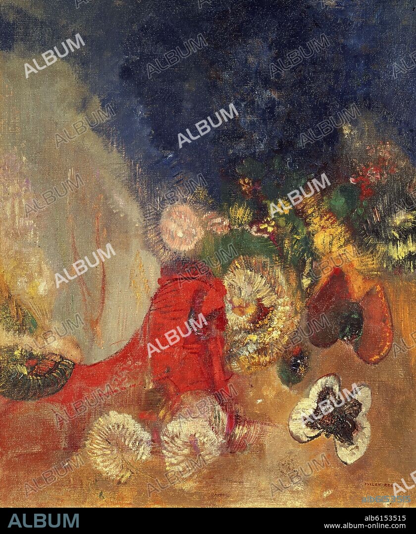 ODILON REDON (1840-1916). LA ESFINGE ROJA - 1912 - OLEO/LIENZO - 61x49,5 cm - SIMBOLISMO FRANCES.