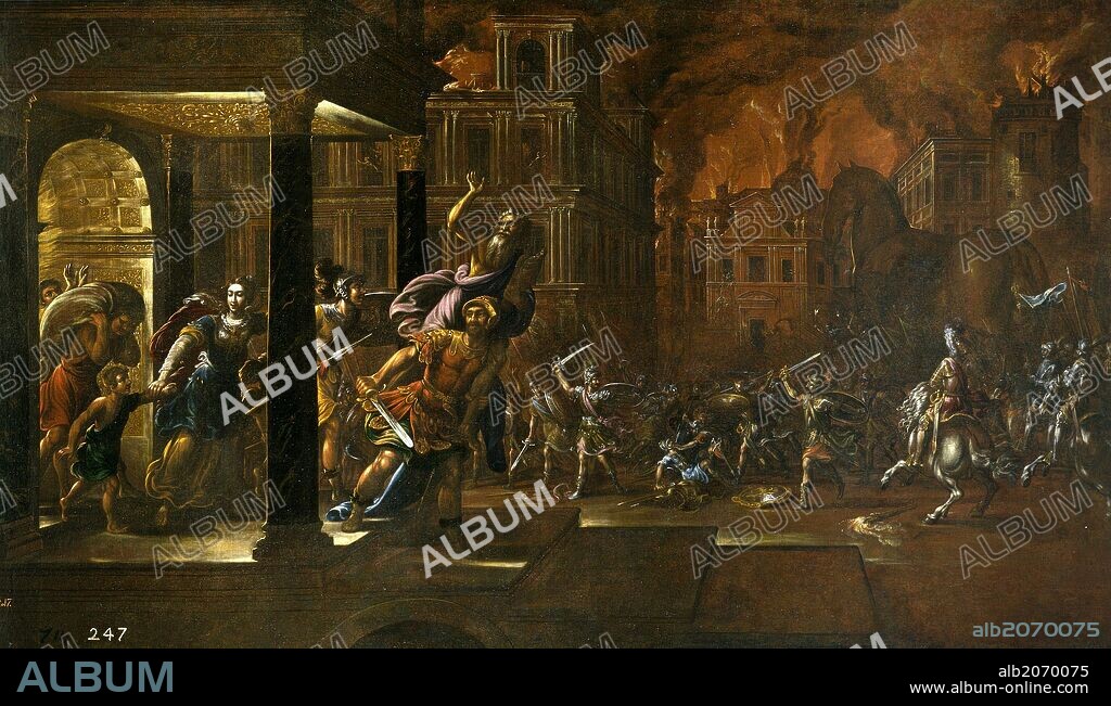 Juan de la Corte / 'El incendio de Troya', Primera mitad del siglo XVII, Escuela Española, Óleo sobre Lienzo, 140 cm x 238 cm, P03103.