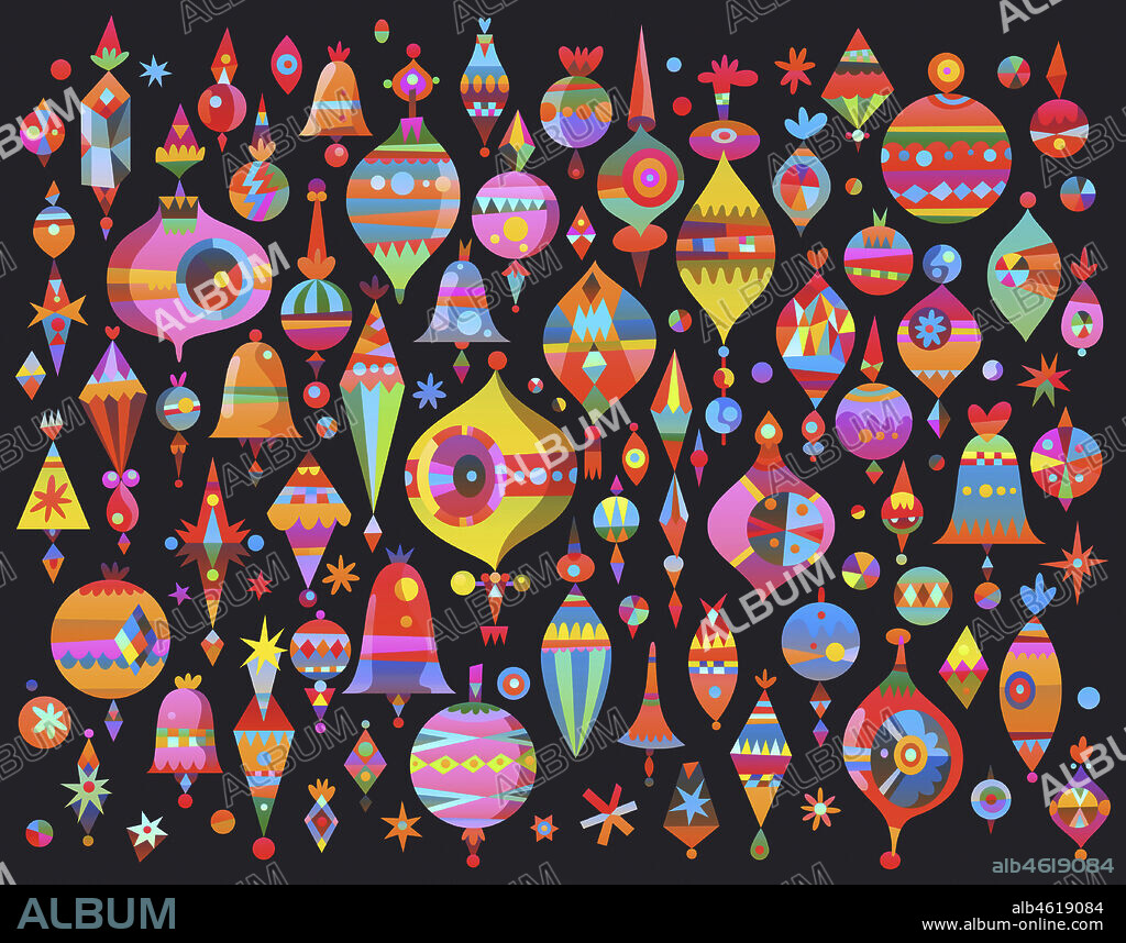 Brightly coloured Christmas baubles.