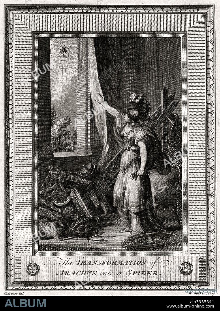 'The Transformation of Arachne into a Spider', 1775. A plate from The Copper-Plate Magazine or A Monthly Treasure, London, 1775.
