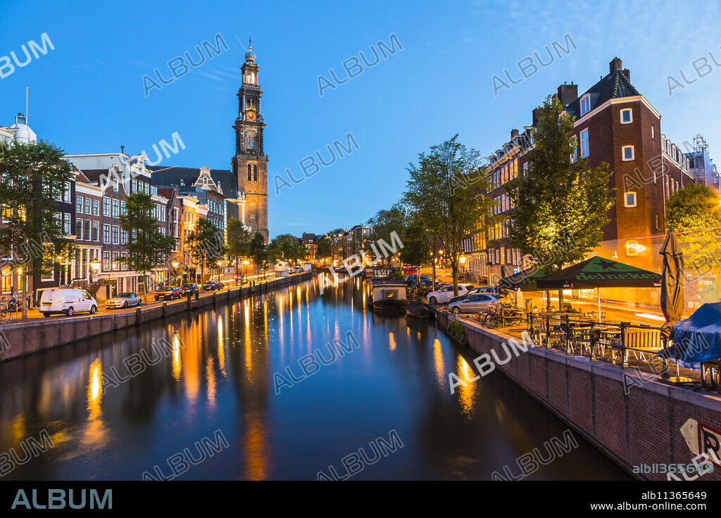 Prinsengracht Canal and Westerkerk, Amsterdam, Netherlands, Europe.